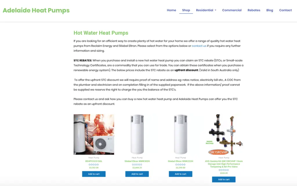 Buying hot water heat pumps in Adelaide in our online store