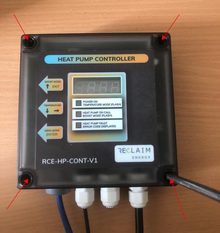 Remove the cover on the Reclaim Energy heat pump controller