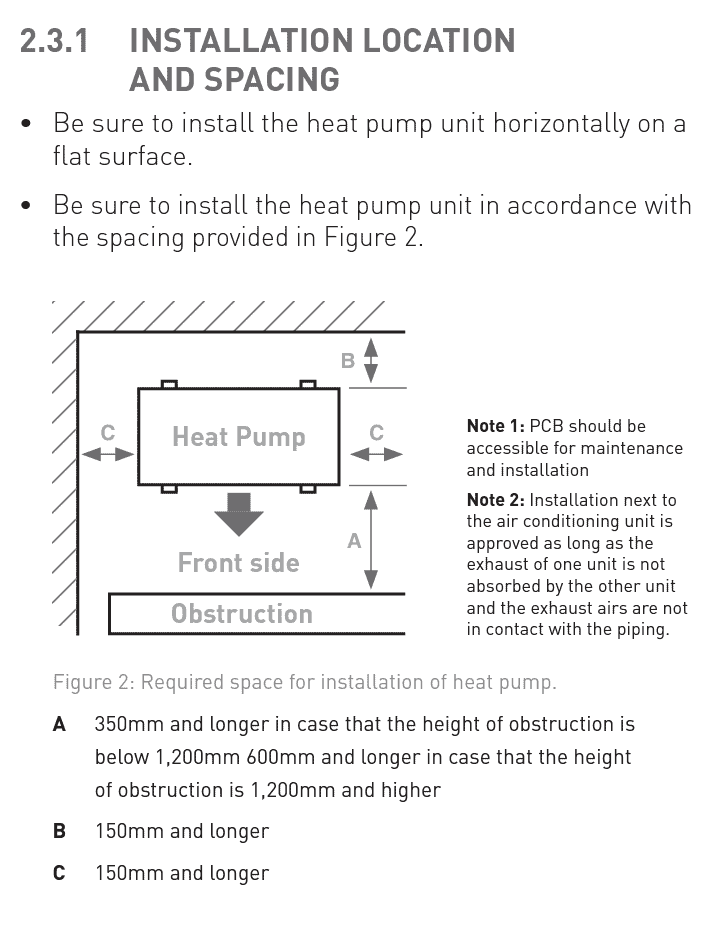 Reclaim Energy heat pump installation spacing