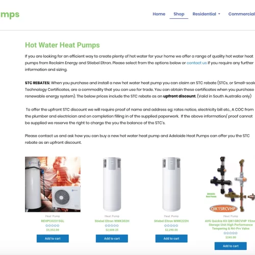 Buying hot water heat pumps in Adelaide in our online store